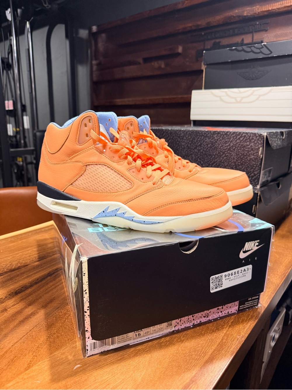 Jordan 5s Men's Orange and Light Blue Retro Sneakers DJ KHALED